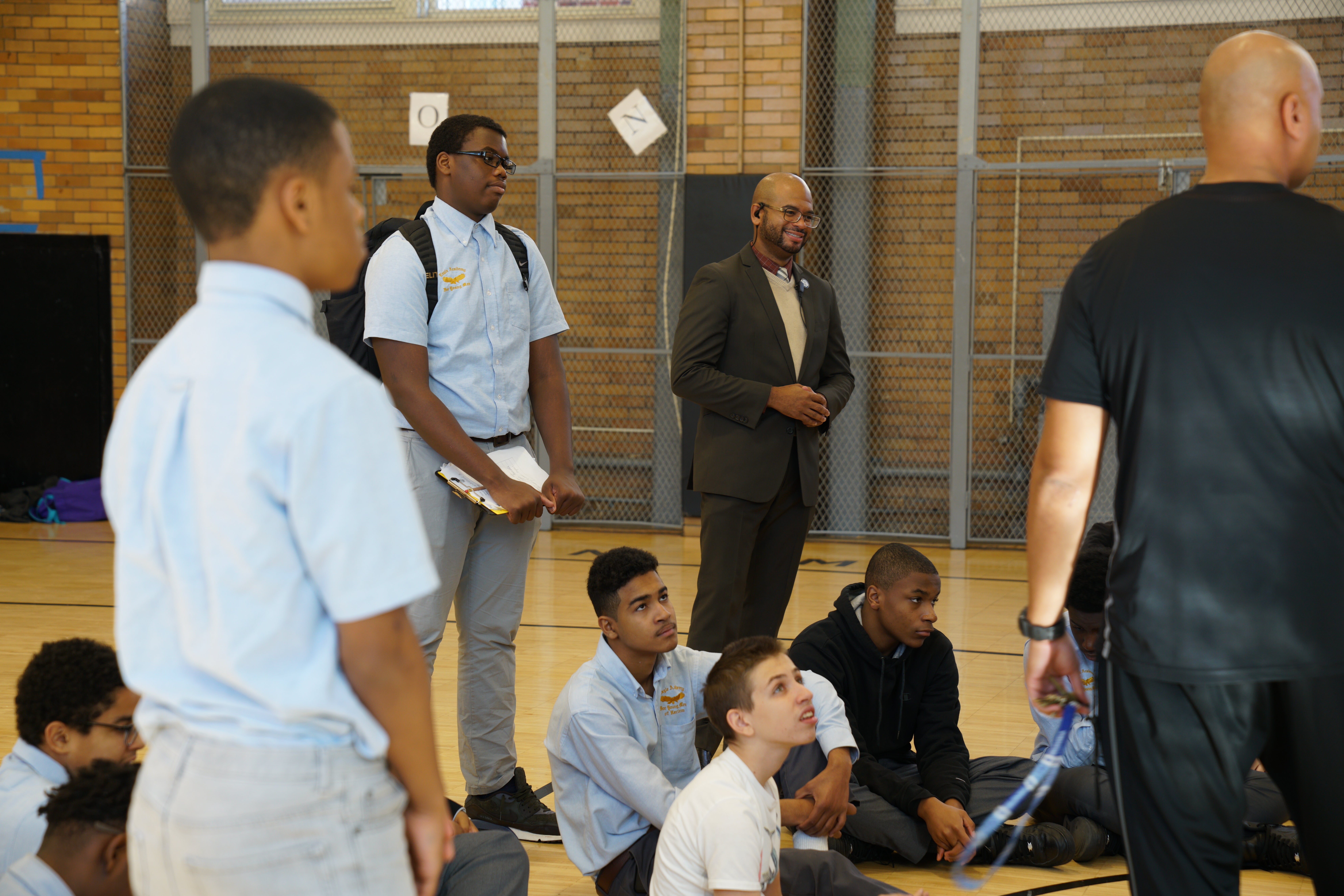 A school principals joins a gym class.