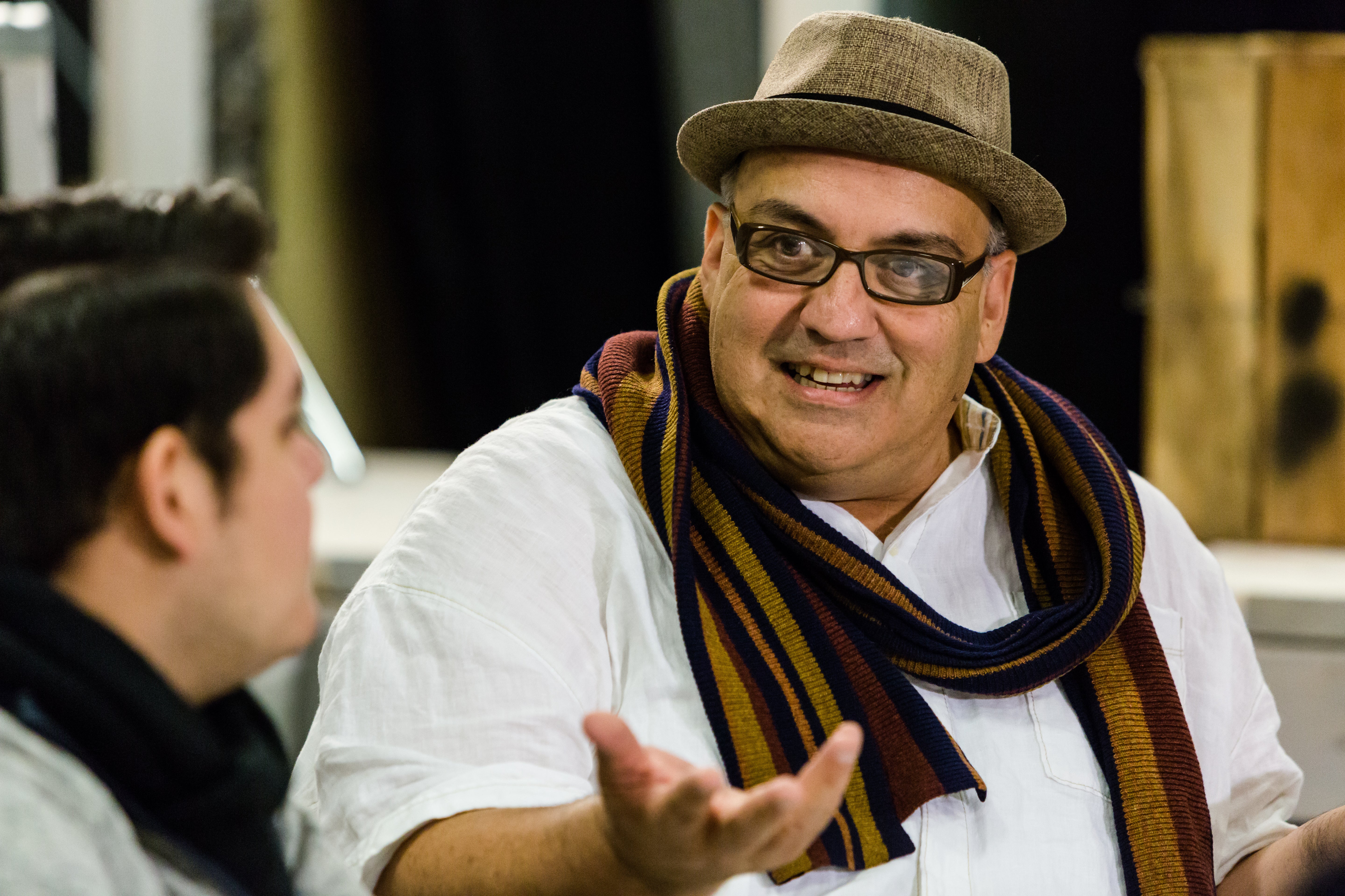 Playwright Luis Alfaro leading a workshop.