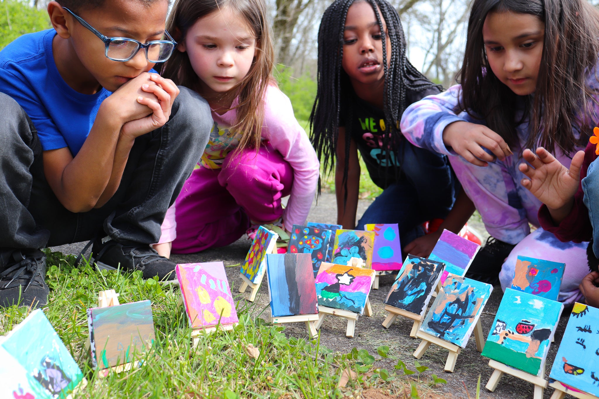 Children with their art projects.