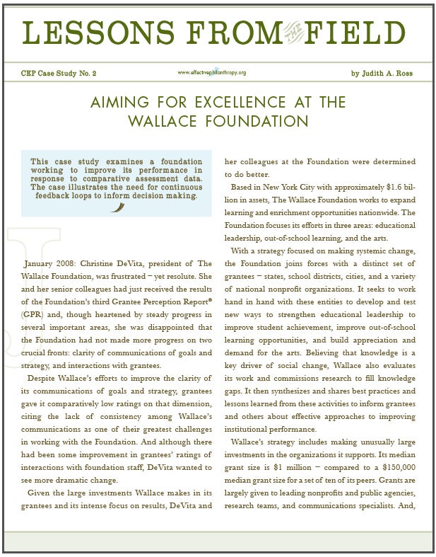Lessons From the Field Aiming for Excellence at Wallace Update - report cover