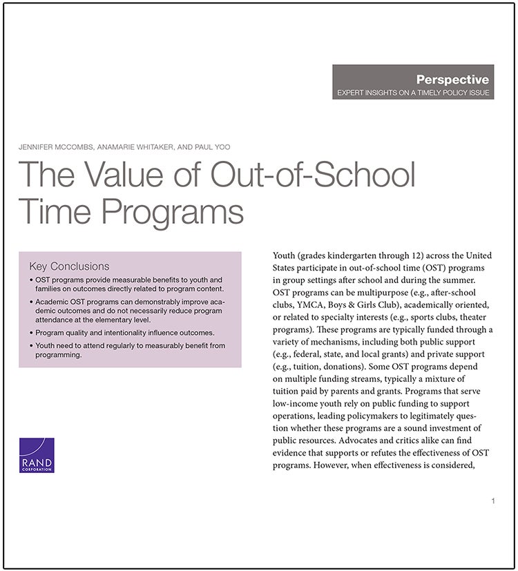 The Value of Out-of-School Time Programs - Cover