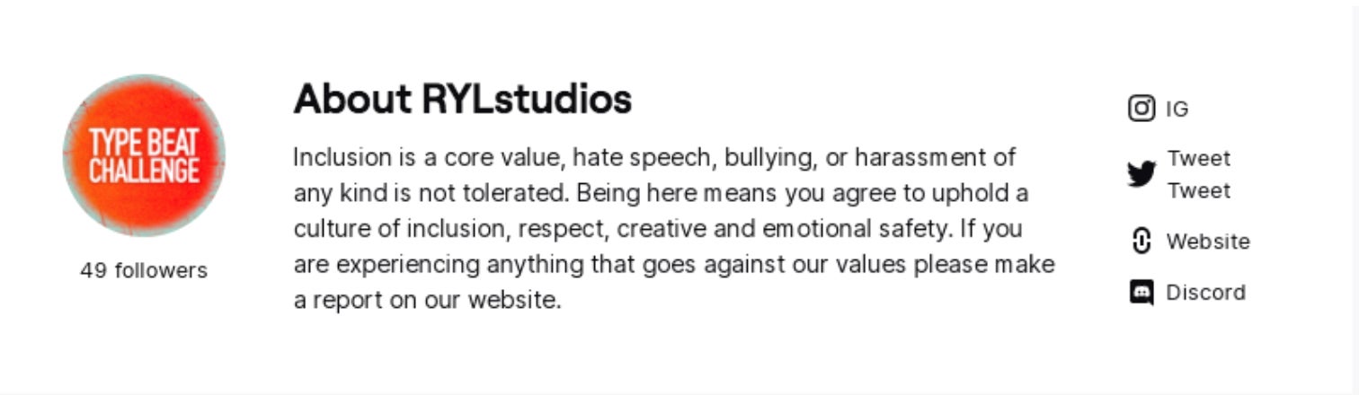 Screenshot of RYLabstudios' profile.