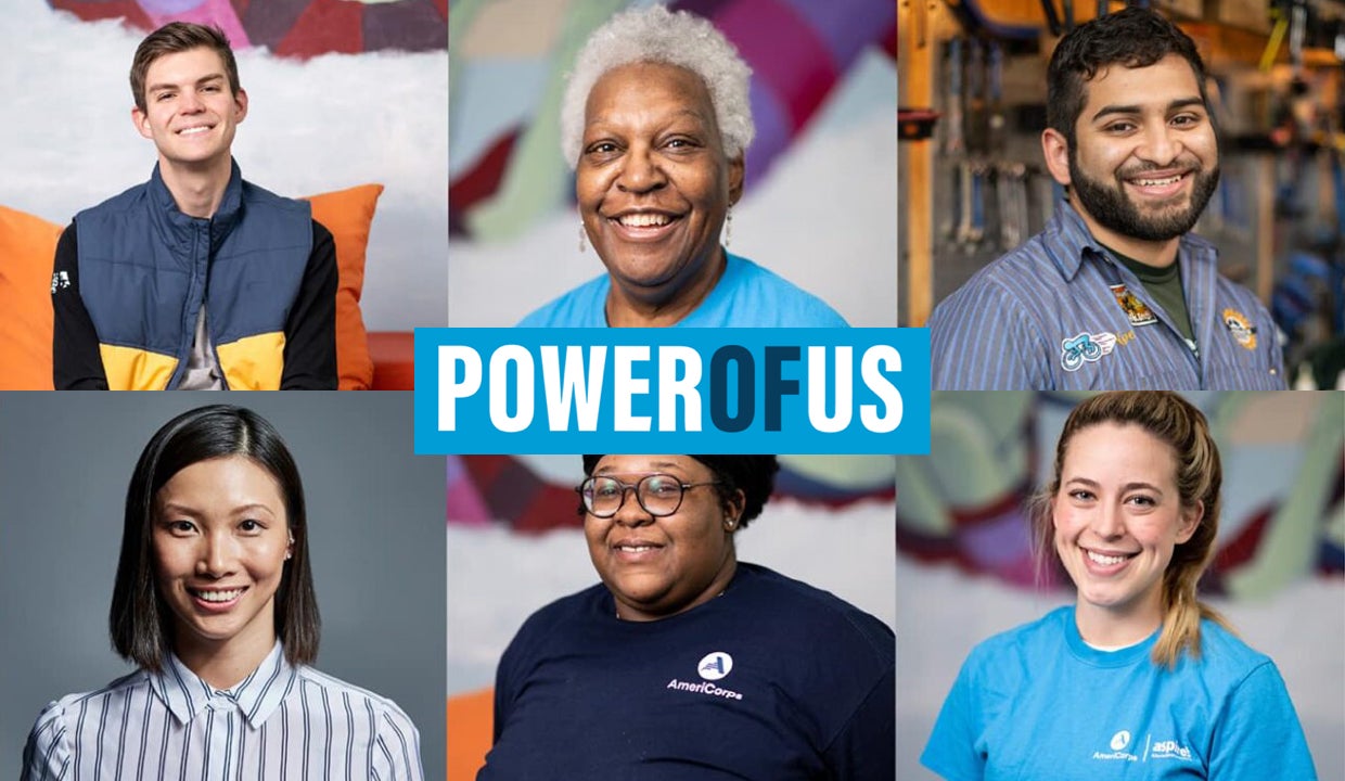 Collage of diverse people with "Power Of Us" written on top.