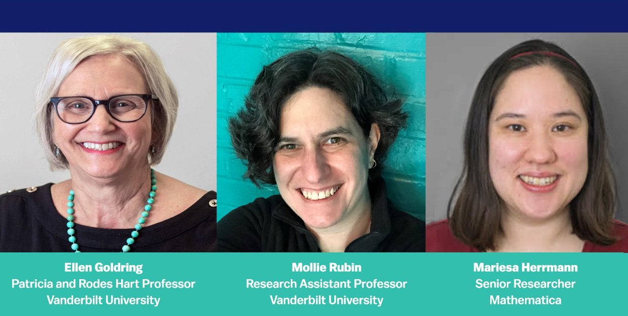 Collage of headshots of Ellen Goldring, Mollie Rubin, and Mariesa Herrmann.